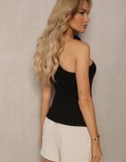 elsa.m by may Bluză Neagră din Bumbac cu Partea Superioară Asimetrică și Aplicație Mare în formă de Floare Pereria