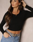 elsa.m by may Bluză Neagră din Bumbac din Material reiat Decorată cu Nasturi Ivelwiwi