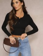 elsa.m by may Bluză Neagră din Bumbac din Material reiat Decorată cu Nasturi Ivelwiwi