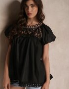 elsa.m by may Bluză Neagră Din Dantelă cu Mânecă Bufantă și Tiv Evazat Mariete