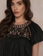 elsa.m by may Bluză Neagră Din Dantelă cu Mânecă Bufantă și Tiv Evazat Mariete