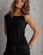 elsa.m by may Bluză Neagră din tricot de viscoză fără mâneci decorată cu aplicație metalică Alutina