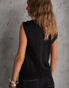 elsa.m by may Bluză Neagră din tricot de viscoză fără mâneci decorată cu aplicație metalică Alutina