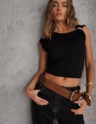 elsa.m by may Bluză Neagră din tricot de viscoză fără mâneci decorată cu aplicație metalică Alutina
