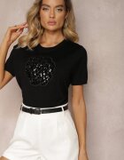 elsa.m by may Bluză Neagră din Vâscoză Decorată cu Paiete și Cristale Chaina