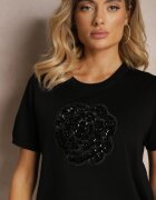 elsa.m by may Bluză Neagră din Vâscoză Decorată cu Paiete și Cristale Chaina