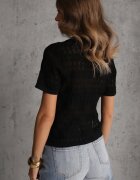 elsa.m by may Bluză Neagră din viscoză cu model croșetat guler și nasturi Lasthythia