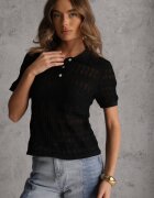 elsa.m by may Bluză Neagră din viscoză cu model croșetat guler și nasturi Lasthythia