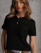 elsa.m by may Bluză Neagră din viscoză cu model croșetat guler și nasturi Lasthythia