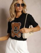 elsa.m by may Bluză Neagră din Viscoză Decorată cu Paiete cu Imprimeu Ursuleț Tivenna