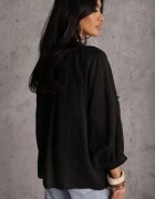 elsa.m by may Bluză Neagră Legată în stil Boho din Tencel cu Mărgele și Dantelă Helotis