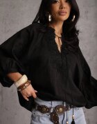 elsa.m by may Bluză Neagră Legată în stil Boho din Tencel cu Mărgele și Dantelă Helotis