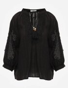 elsa.m by may Bluză Neagră Legată în stil Boho din Tencel cu Mărgele și Dantelă Helotis