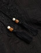 elsa.m by may Bluză Neagră Legată în stil Boho din Tencel cu Mărgele și Dantelă Helotis