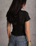elsa.m by may Bluză Neagră Mulată din Dantelă cu Mânecă Scurtă Britune