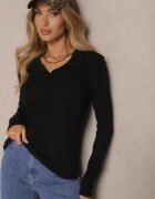 elsa.m by may Bluză Neagră Reiată din Bumbac Decorată cu nasturi și gulere Sesanela