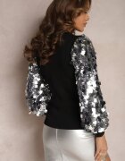 elsa.m by may Bluză Negru-Argintiu De seară cu Mâneci Decorative Strălucitoare Cerulina