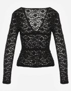 elsa.m by may Bluză Negru cu mânecă lungă din Dantelă cu Decolteu în V Lerafera