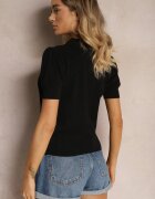 elsa.m by may Bluză Polo Neagră Reiată din Viscoză cu Aplicație și Zirconii Attoa