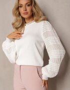 elsa.m by may Bluză Reiată Albă cu Mâneci Bufante Transparente Glikora