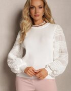elsa.m by may Bluză Reiată Albă cu Mâneci Bufante Transparente Glikora