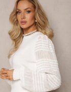 elsa.m by may Bluză Reiată Albă cu Mâneci Bufante Transparente Glikora