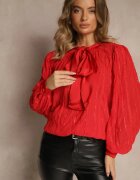 elsa.m by may Bluză Roșie Embosată cu croială tip cămașă cu legătură decorativă Sepalea