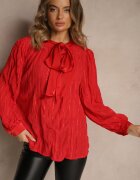 elsa.m by may Bluză Roșie Embosată cu croială tip cămașă cu legătură decorativă Sepalea
