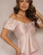 elsa.m by may Bluză Roz cu bandă elastică cu fermoar cu broșă decorativă în formă de floare Vikanni