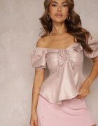 elsa.m by may Bluză Roz cu bandă elastică cu fermoar cu broșă decorativă în formă de floare Vikanni