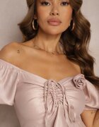 elsa.m by may Bluză Roz cu bandă elastică cu fermoar cu broșă decorativă în formă de floare Vikanni