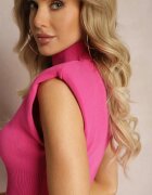 elsa.m by may Bluză Roz cu guler înalt cu umeri întăriți și bandă elastică lată Aswara