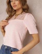 elsa.m by may Bluză Roz în Dungi cu Decolteu din Plasă din Viscoză Fritani