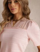 elsa.m by may Bluză Roz în Dungi cu Decolteu din Plasă din Viscoză Fritani