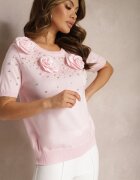 elsa.m by may Bluză Roză din Viscoză Decorată cu Flori Perle și Zirconii Ullsinia