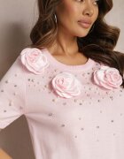 elsa.m by may Bluză Roză din Viscoză Decorată cu Flori Perle și Zirconii Ullsinia