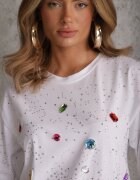 elsa.m by may Bluză simplă albă din bumbac cu cristale și zirconii Leokka