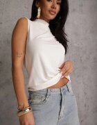 elsa.m by may Bluză Top Albă Fără Mâneci cu Guler Înalt Nedire