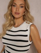 elsa.m by may Bluză top albă tricotată decorată cu nasturi și cu model în dungi Xerenas
