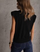 elsa.m by may Bluză Tricotată Neagră din Viscoză cu Guler și cu Umeri Întăriți Helite