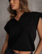 elsa.m by may Bluză Tricotată Neagră din Viscoză cu Guler și cu Umeri Întăriți Helite