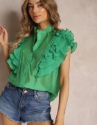 elsa.m by may Bluză Verde cu volane din țesătură plisată și mâneci scurte Janta
