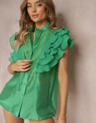 elsa.m by may Bluză Verde cu volane din țesătură plisată și mâneci scurte Janta