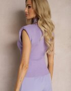 elsa.m by may Bluză violet deschis cu guler ridicat cu umeri întăriți și bandă lată Aswara