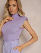 elsa.m by may Bluză violet deschis cu guler ridicat cu umeri întăriți și bandă lată Aswara