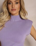 elsa.m by may Bluză violet deschis cu guler ridicat cu umeri întăriți și bandă lată Aswara