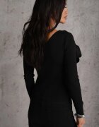 elsa.m by may Bluzka Neagră din Viscoză cu Croială Asimetrică cu Aplicație 3D cu Floare Cheleta