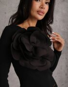 elsa.m by may Bluzka Neagră din Viscoză cu Croială Asimetrică cu Aplicație 3D cu Floare Cheleta