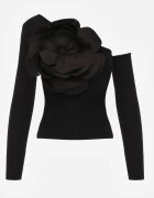 elsa.m by may Bluzka Neagră din Viscoză cu Croială Asimetrică cu Aplicație 3D cu Floare Cheleta