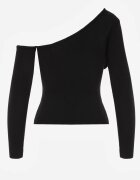 elsa.m by may Bluzka Neagră din Viscoză cu Croială Asimetrică cu Aplicație 3D cu Floare Cheleta